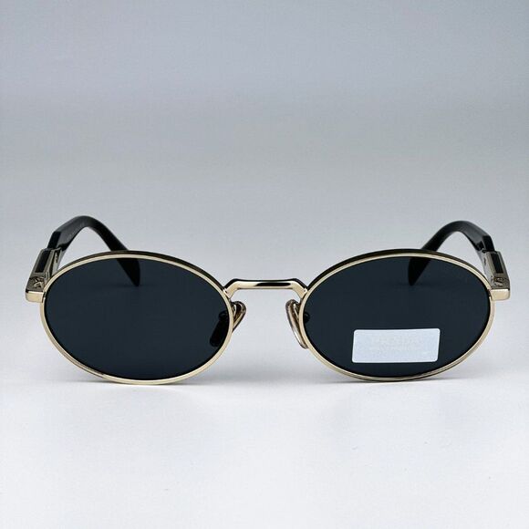 NEW Prada PR65ZS ZVN09T Pale Gold Dark Grey Oval Metal Unisex Sunglasses - Picture 6 of 14